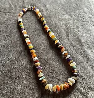 Multicolor Gemstone Chip Bead Necklace Colorful Gold Tone Spacers